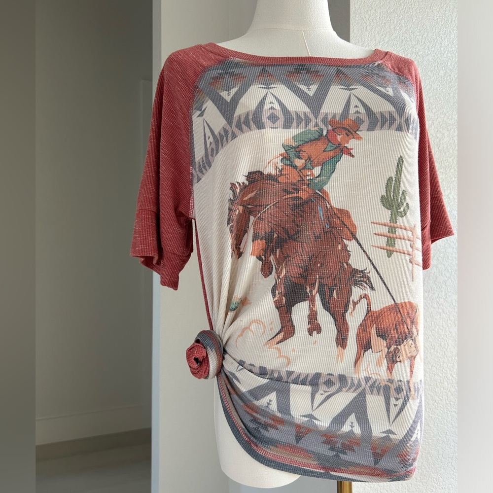 Western Rodeo Graphic Short Sleeve Tee - Rust/Cream